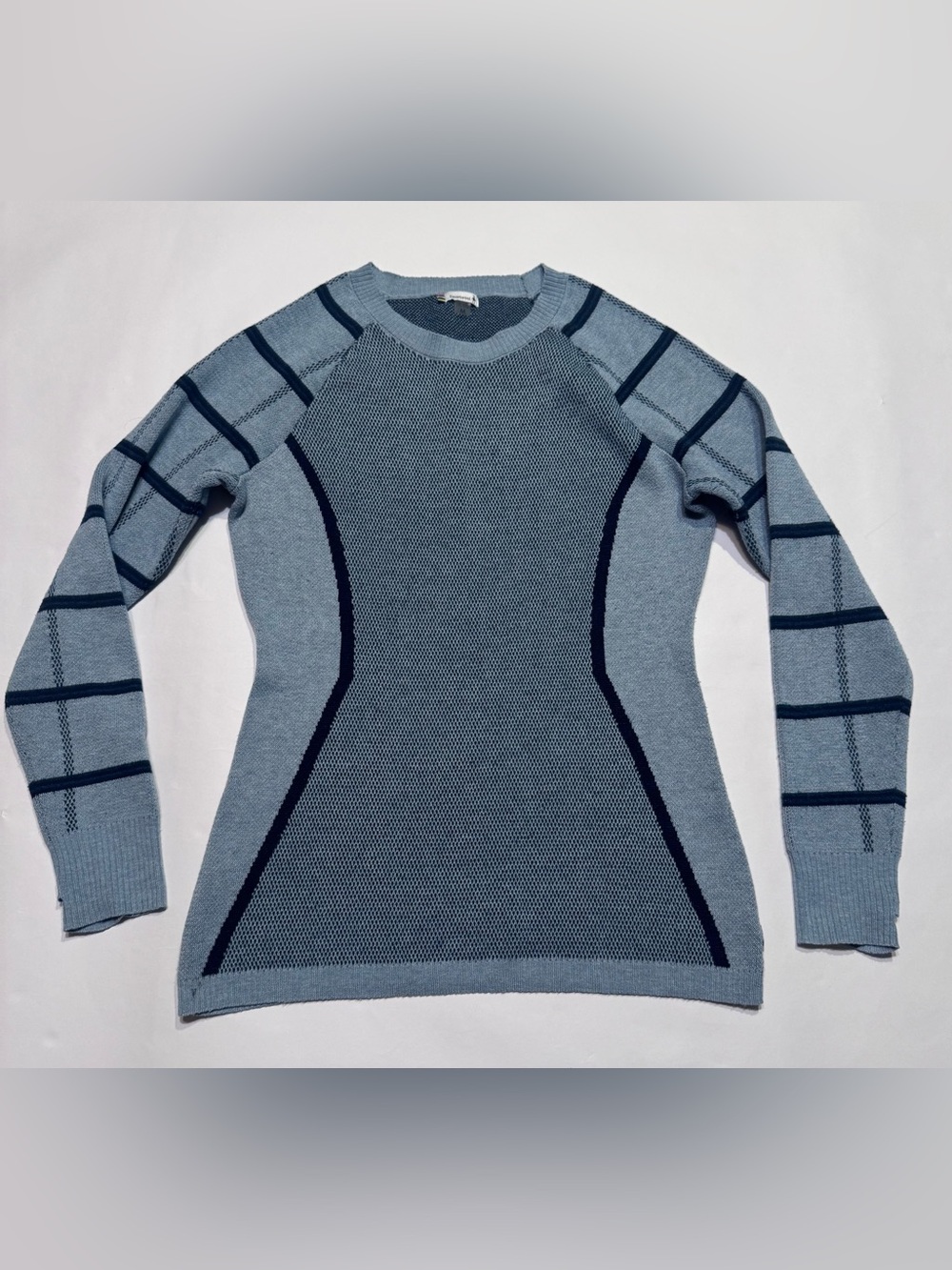 Smartwool Dacono Ski Sweater Womens Medium Gray Blue Striped Wool READ